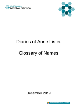 Diaries of Anne Lister Glossary of Names