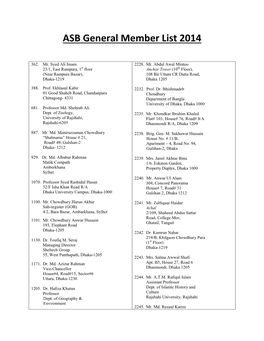 ASB General Member List 2014