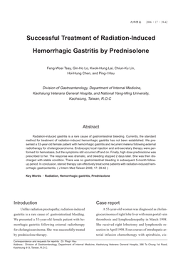 Successful Treatment of Radiation-Induced Hemorrhagic Gastritis by Prednisolone 41