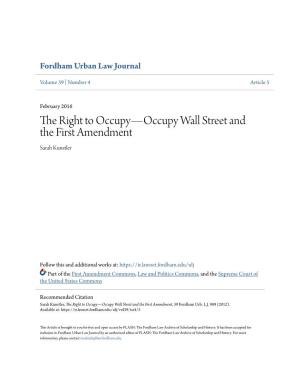 The Right to Occupyâ•Floccupy Wall Street and the First Amendment