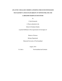 Atlantic Cod (Gadus Morhua) Feeding for Ecosystem-Based