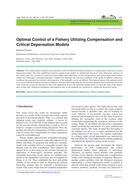 Optimal Control of a Fishery Utilizing Compensation and Critical Depensation Models