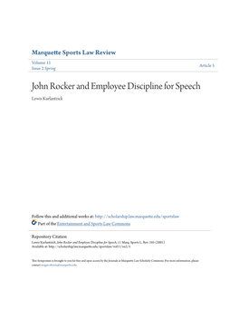 John Rocker and Employee Discipline for Speech Lewis Kurlantzick