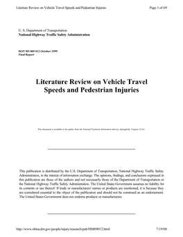Literature Review on Vehicle Travel Speeds and Pedestrian Injuries