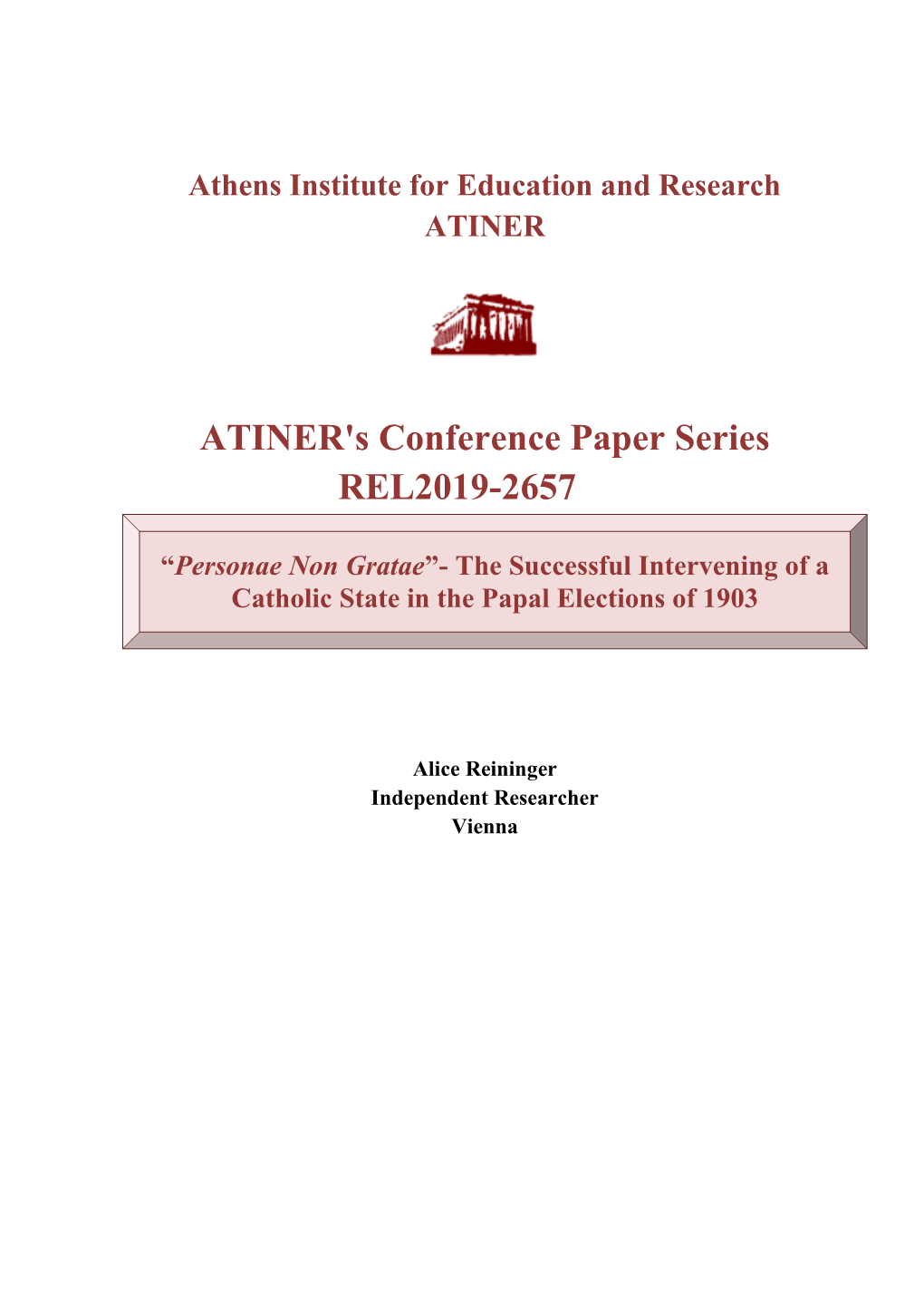 ATINER's Conference Paper Series REL2019-2657