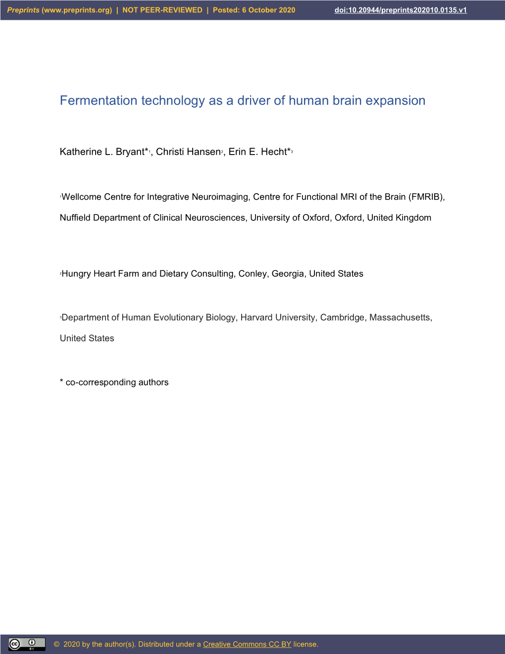 Fermentation Technology As a Driver of Human Brain Expansion