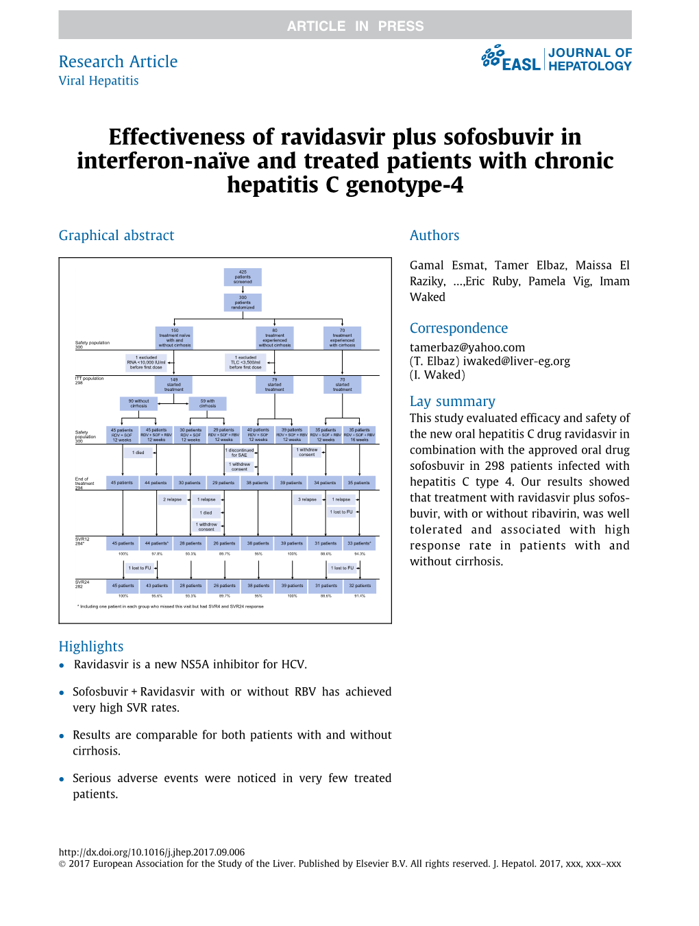 Effectiveness of Ravidasvir Plus Sofosbuvir in Interferon-Naïve and Treated Patients with Chronic Hepatitis C Genotype-4