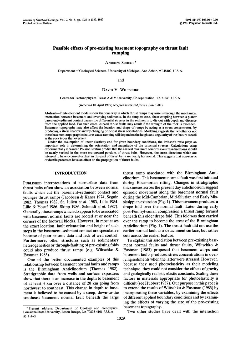 Possible Effects of Pre-Existing Basement Topography on Thrust Fault Ramping