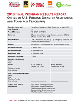 2018 Final Program Results Report Office of U.S