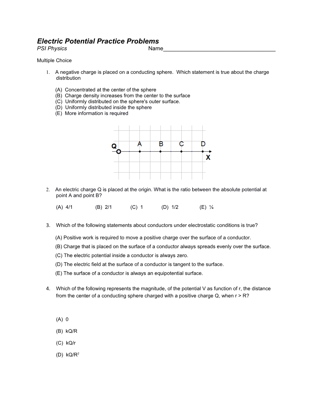 Electric Potential Practice Problems