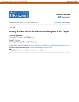 Obesity: Current and Potential Pharmacotherapeutics and Targets