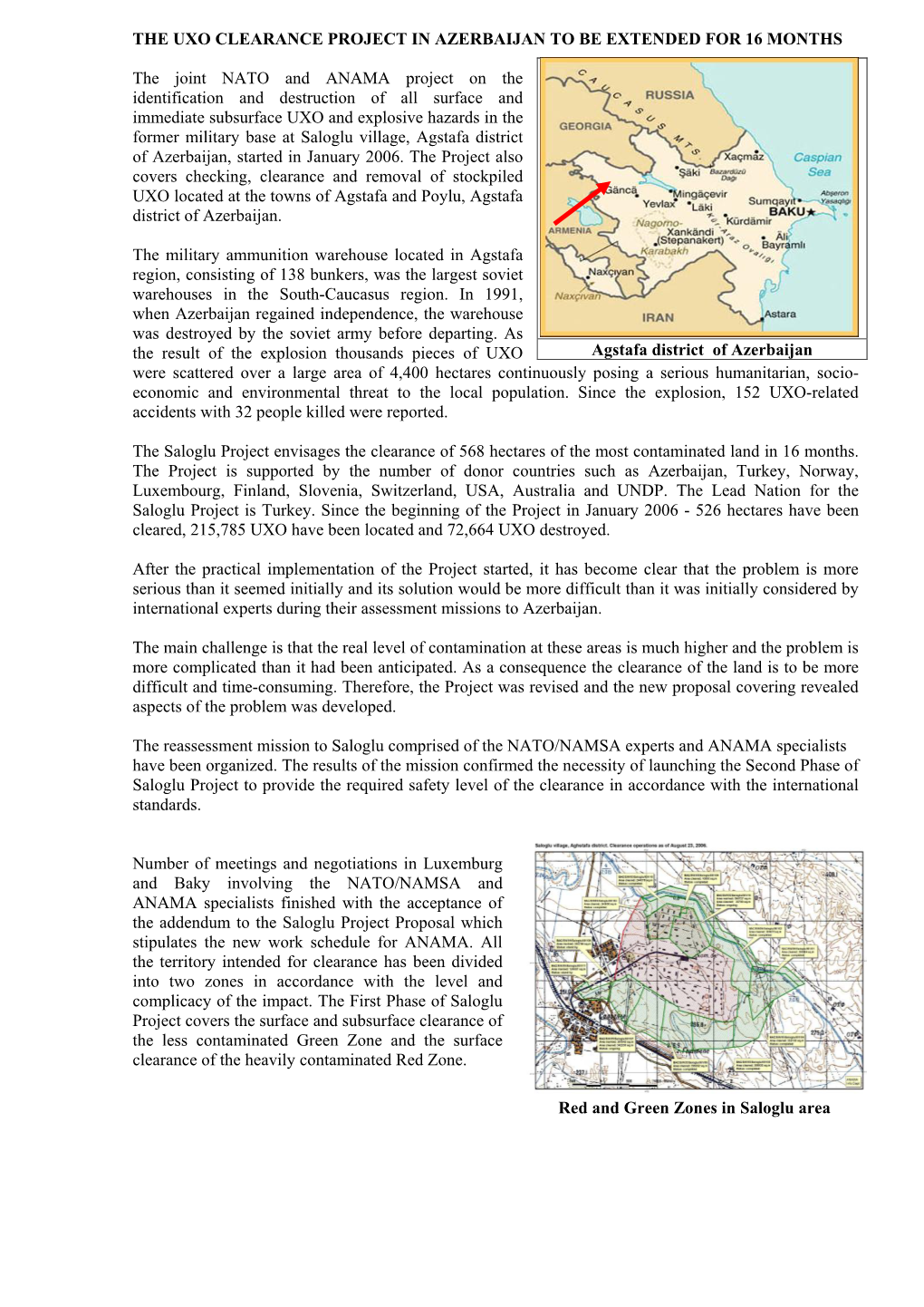 The Operations Within Saloglu Project on the Clearance of UXO from The