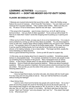 Learning Activities: Song #11 ~~ Don't-Be-Moody-Do-Yo