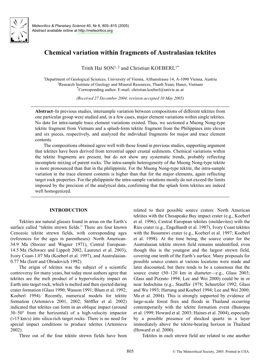 Chemical Variation Within Fragments of Australasian Tektites