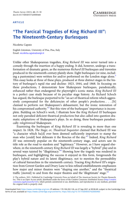 “The Farcical Tragedies of King Richard III”: the Nineteenth-Century Burlesques