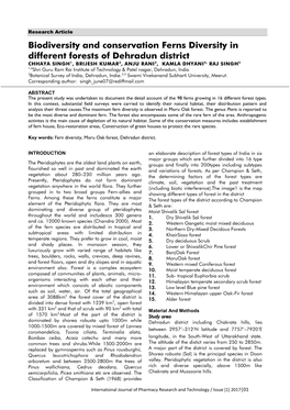 Biodiversity and Conservation Ferns Diversity in Different Forests of Dehradun District