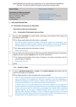 Flemish Region of Belgium Information for Follow-Up Purposes Name And