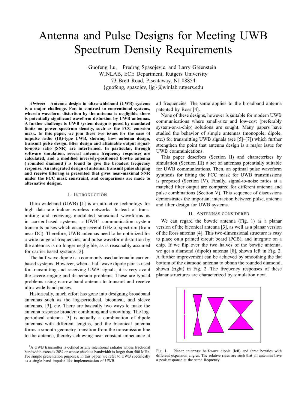 Antenna and Pulse Designs for Meeting UWB Spectrum Density Requirements