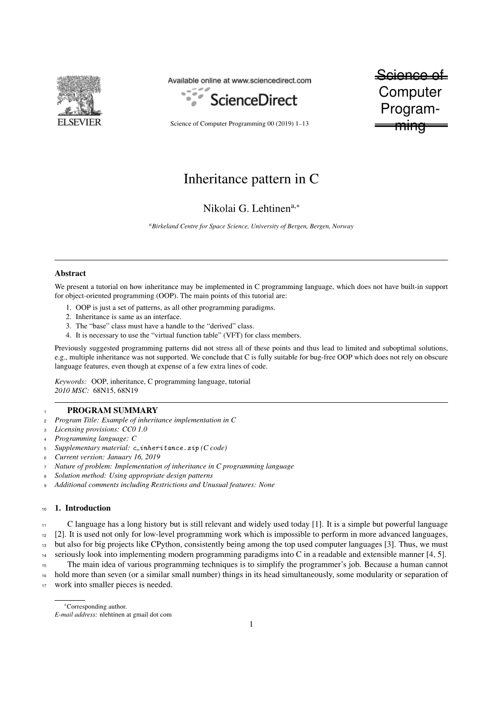 Science of Computer Program- Ming Inheritance Pattern in C