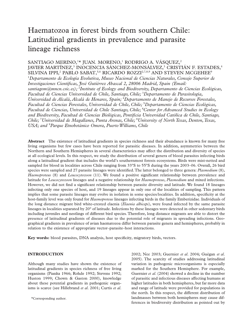 Latitudinal Gradients in Prevalence and Parasite Lineage Richness