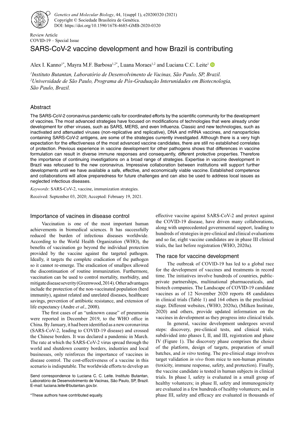 SARS-Cov-2 Vaccine Development and How Brazil Is Contributing