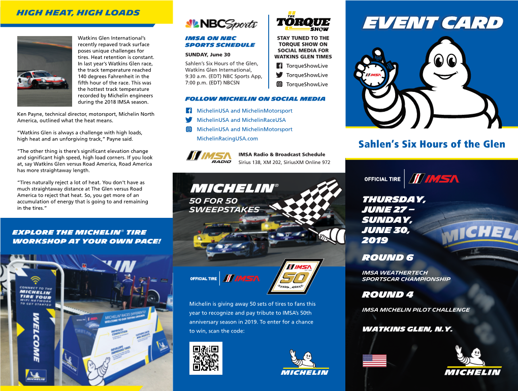 The Michelin Watkins Glen Event Card for the Race