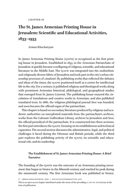 The St. James Armenian Printing House in Jerusalem: Scientific and Educational Activities, 1833–1933