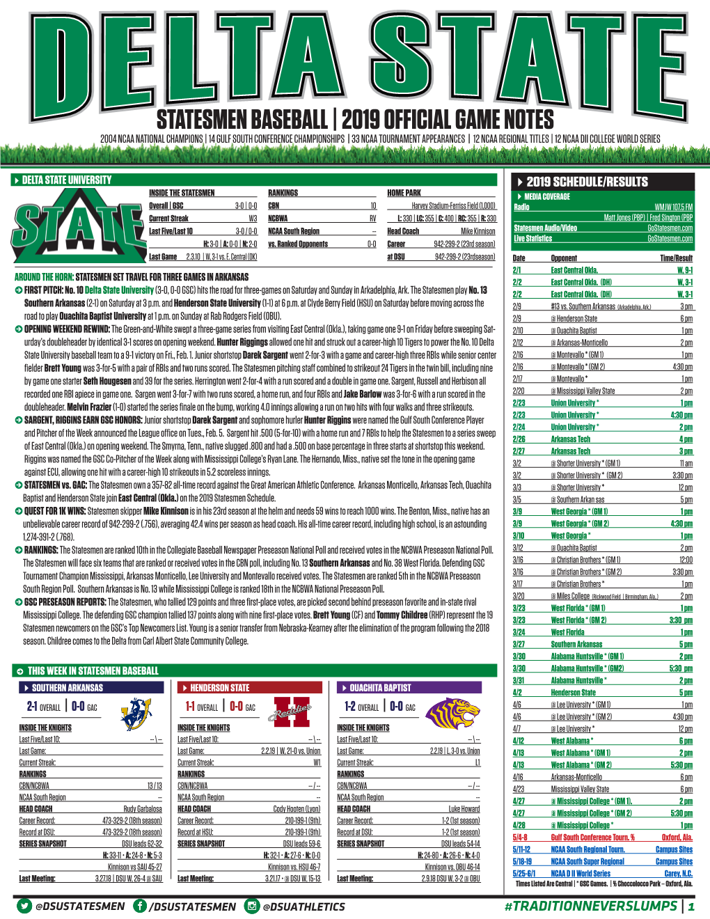 Statesmen Baseball | 2019 Official Game Notes