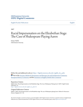 Racial Impersonation on the Elizabethan Stage: the Case of Shakespeare Playing Aaron