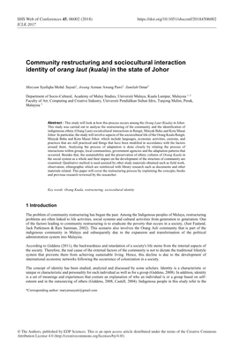 Community Restructuring and Sociocultural Interaction Identity of Orang Laut (Kuala) in the State of Johor