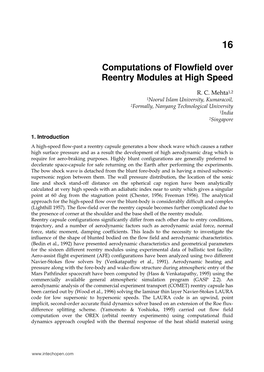 Computations of Flowfield Over Reentry Modules at High Speed