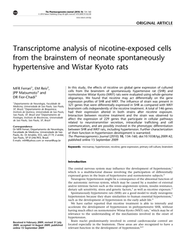 Transcriptome Analysis of Nicotine-Exposed Cells from the Brainstem of Neonate Spontaneously Hypertensive and Wistar Kyoto Rats