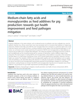 Medium-Chain Fatty Acids and Monoglycerides As Feed Additives for Pig Production: Towards Gut Health Improvement and Feed Pathogen Mitigation Joshua A