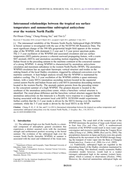 Interannual Relationships Between the Tropical Sea Surface Temperature and Summertime Subtropical Anticyclone Over the Western N