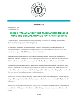 Iconic Italian Architect Alessandro Mendini Wins the European Prize for Architecture