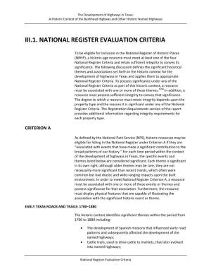 Iii.1. National Register Evaluation Criteria