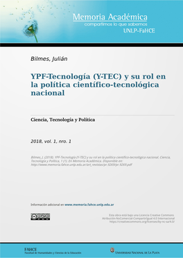 (Y-TEC) Y Su Rol En La Política Científico-Tecnológica Nacional