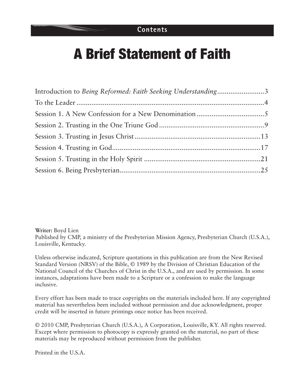A Brief Statement of Faith