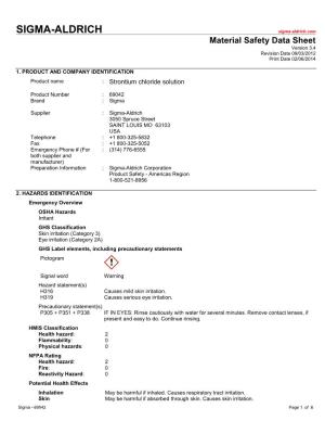 Material Safety Data Sheet Version 3.4 Revision Date 09/03/2012 Print Date 02/06/2014