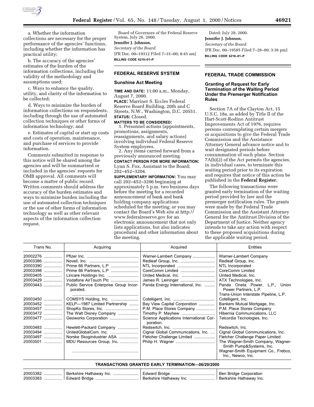 Federal Register/Vol. 65, No. 148/Tuesday, August 1