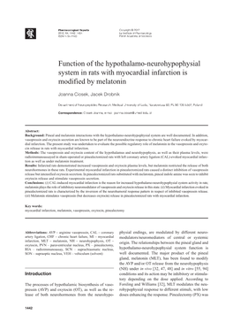 Function of the Hypothalamo-Neurohypophysial