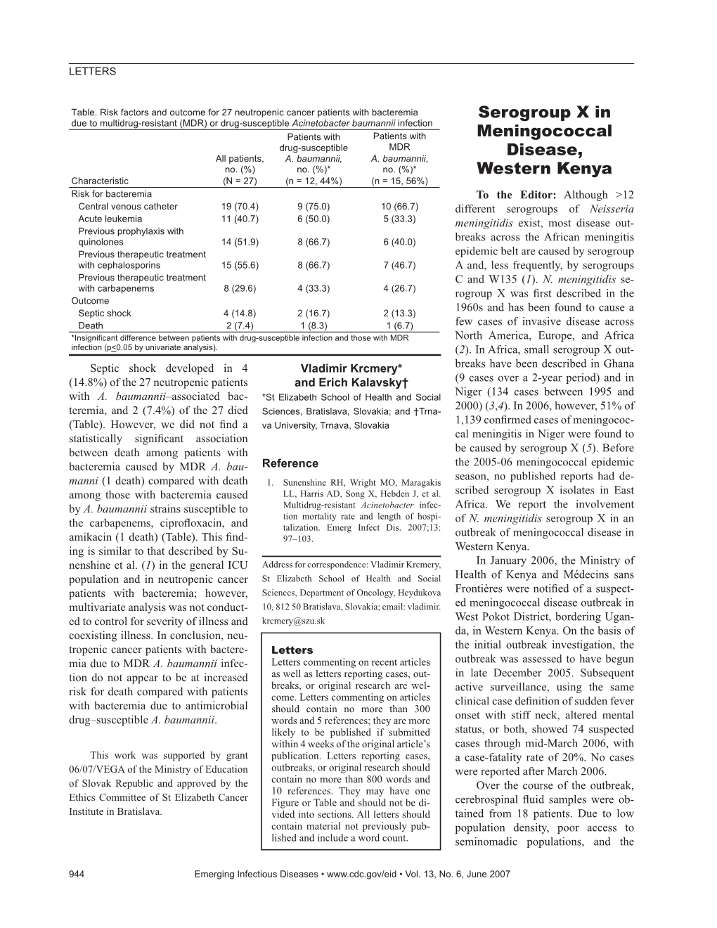 Serogroup X in Meningococcal Disease, Western Kenya