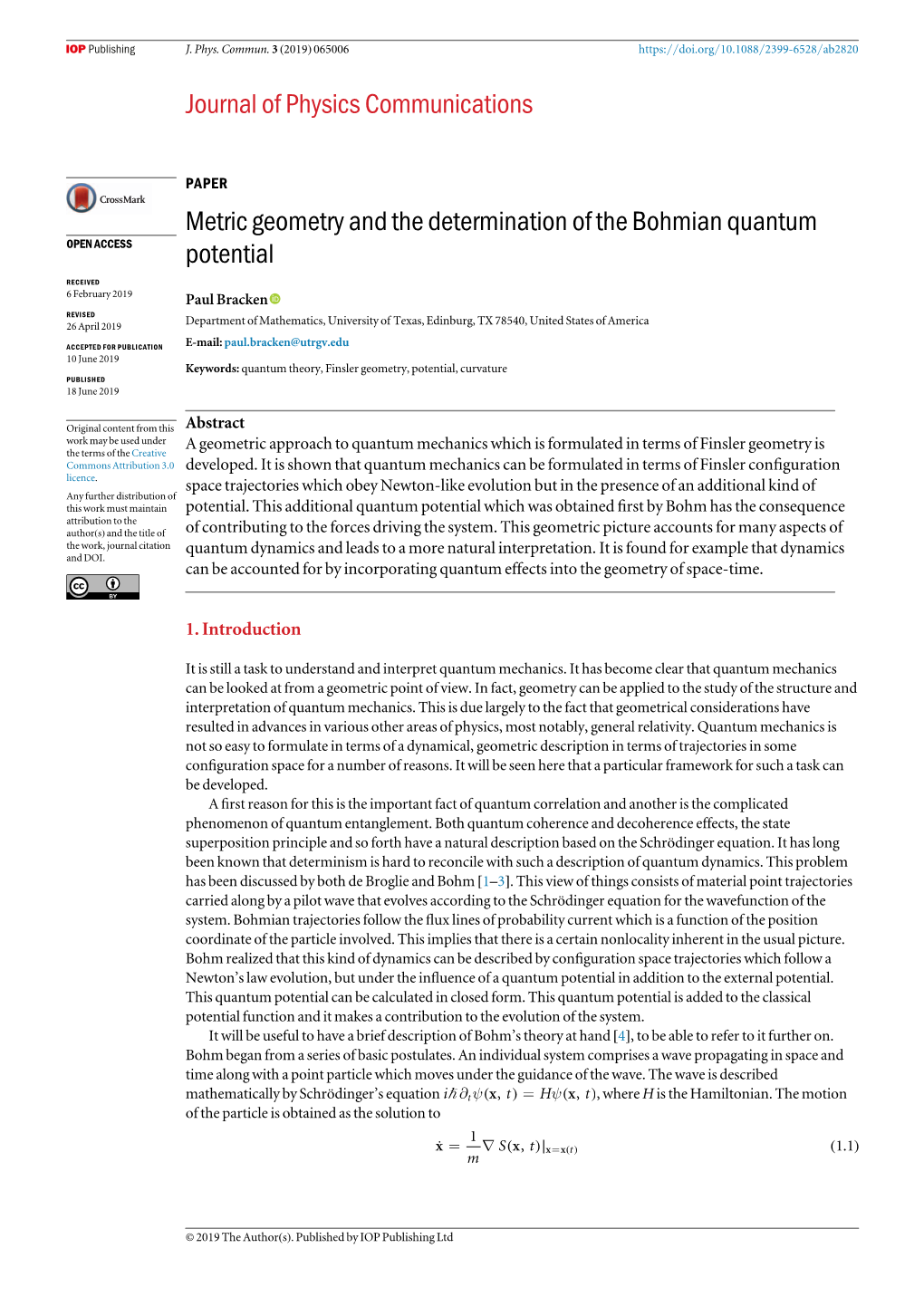 Metric Geometry and the Determination of the Bohmian Quantum Potential