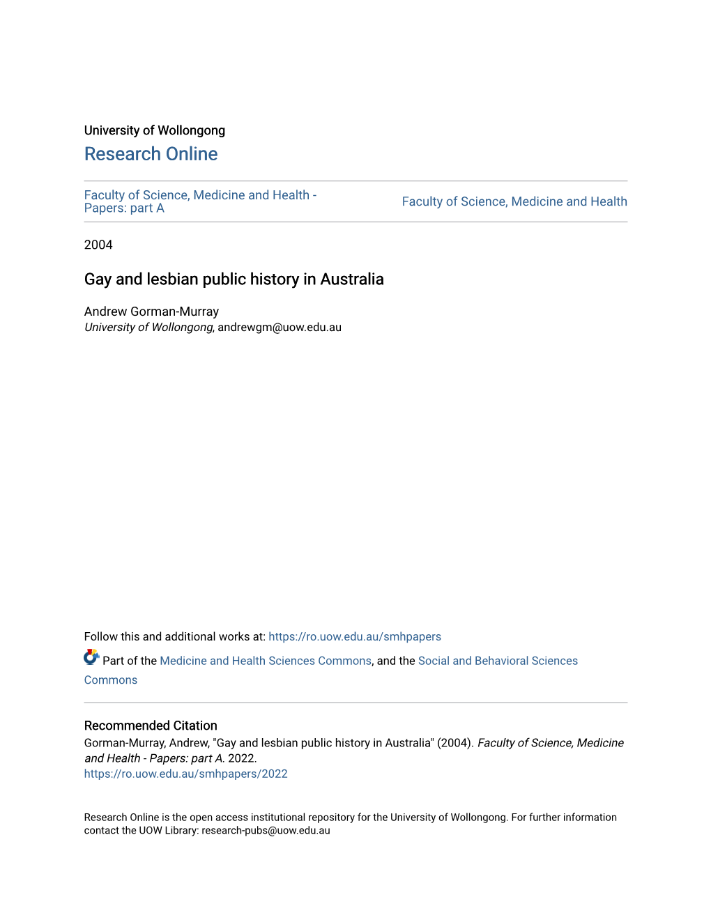 Gay and Lesbian Public History in Australia