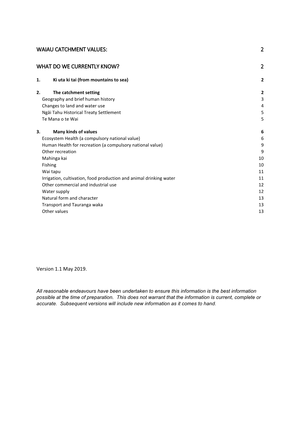 Waiau Catchment Values: 2 What Do We Currently Know?