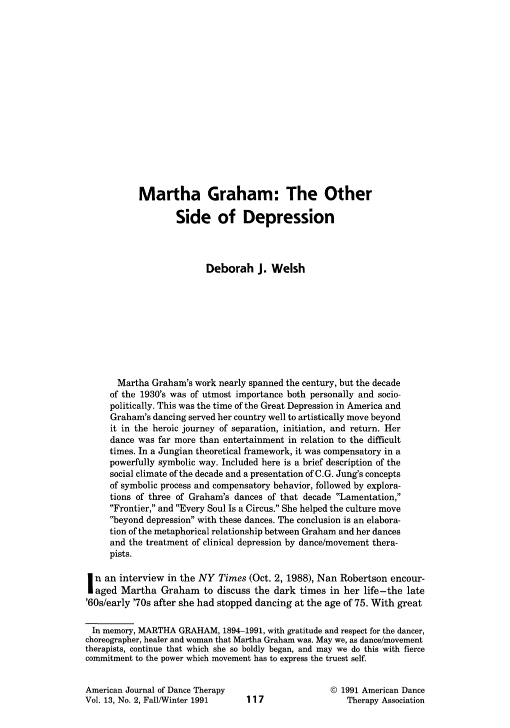 Martha Graham: the Other Side of Depression