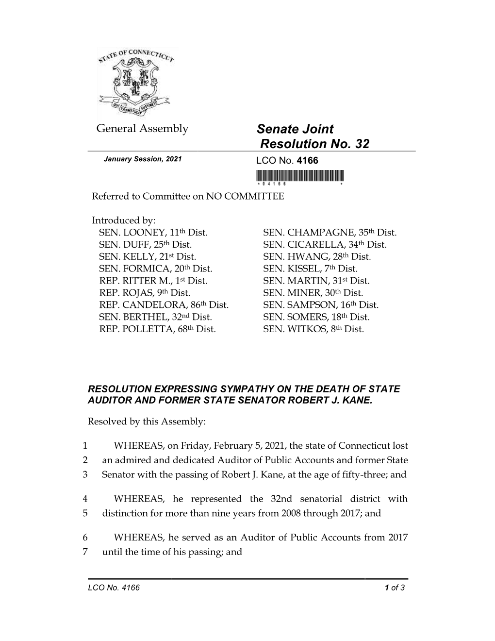 Senate Joint Resolution No. 32 January Session, 2021 LCO No