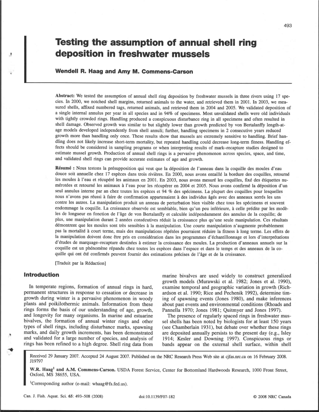 Testing the Assumption of Annual Shell Ring Deposition in Freshwater Mussels