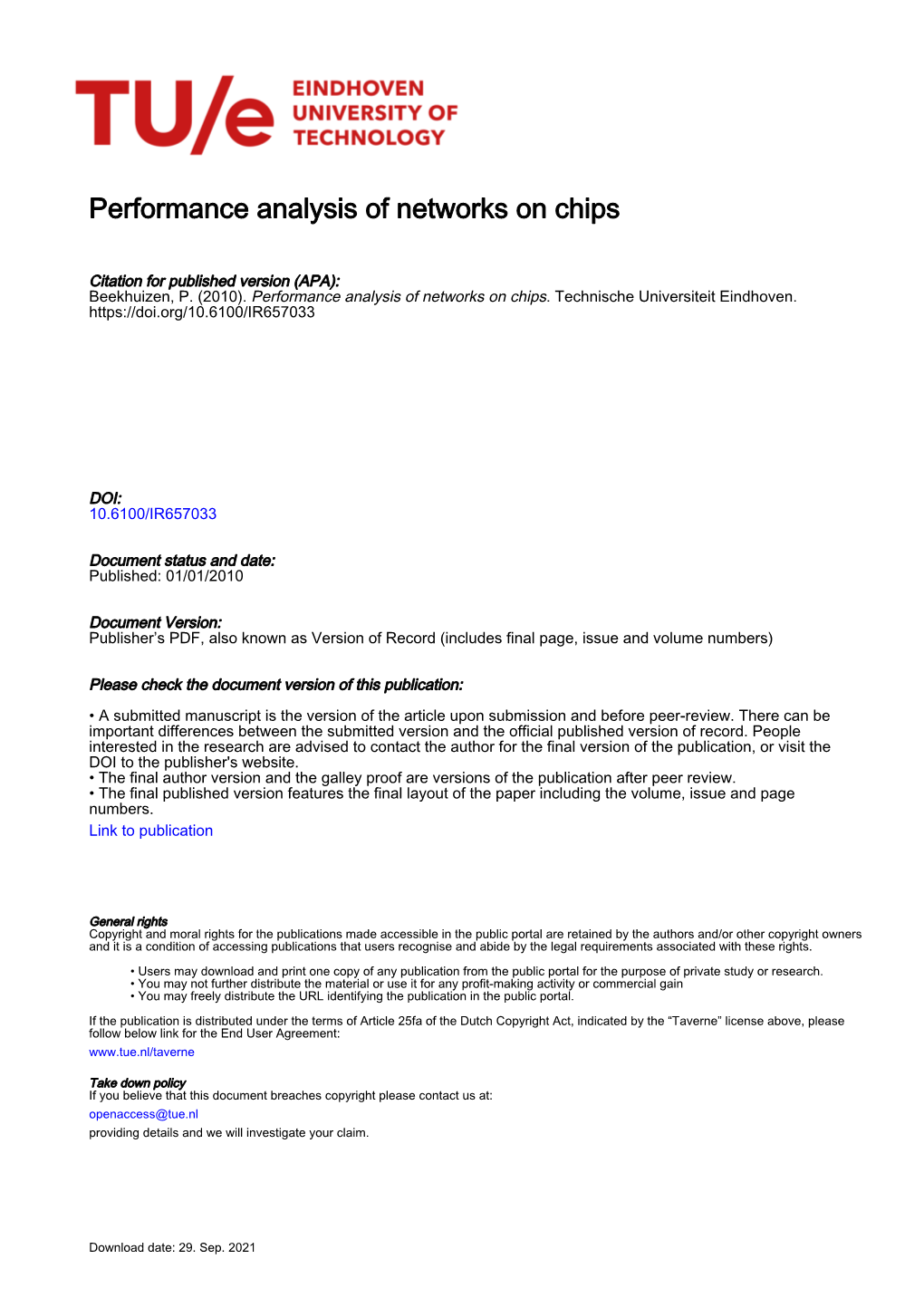 Performance Analysis of Networks on Chips