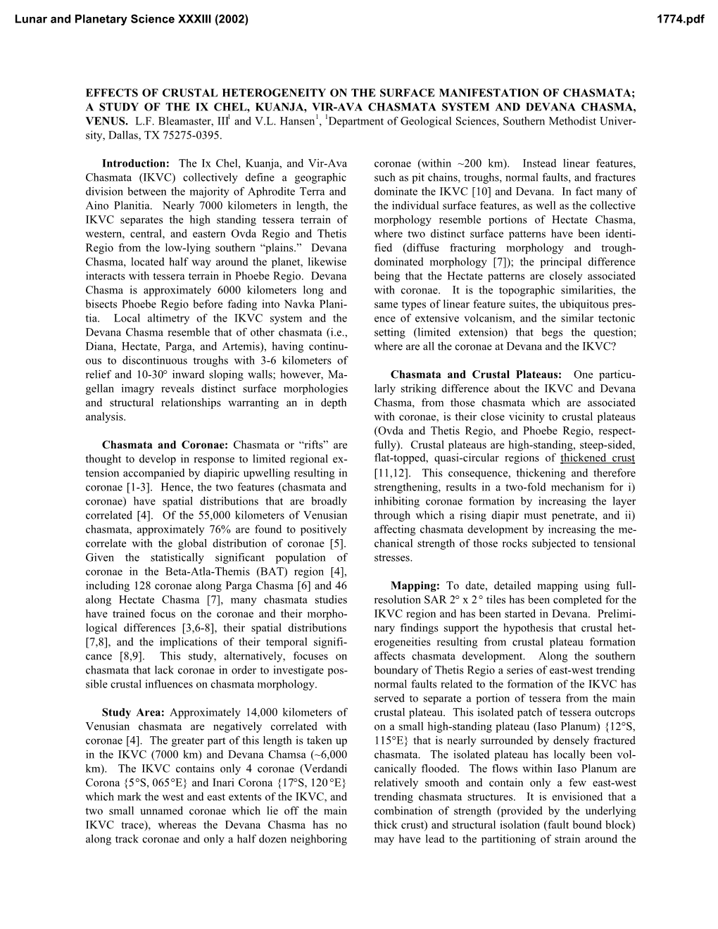 Effects of Crustal Heterogeneity on the Surface Manifestation of Chasmata; a Study of the Ix Chel, Kuanja, Vir-Ava Chasmata System and Devana Chasma, Venus